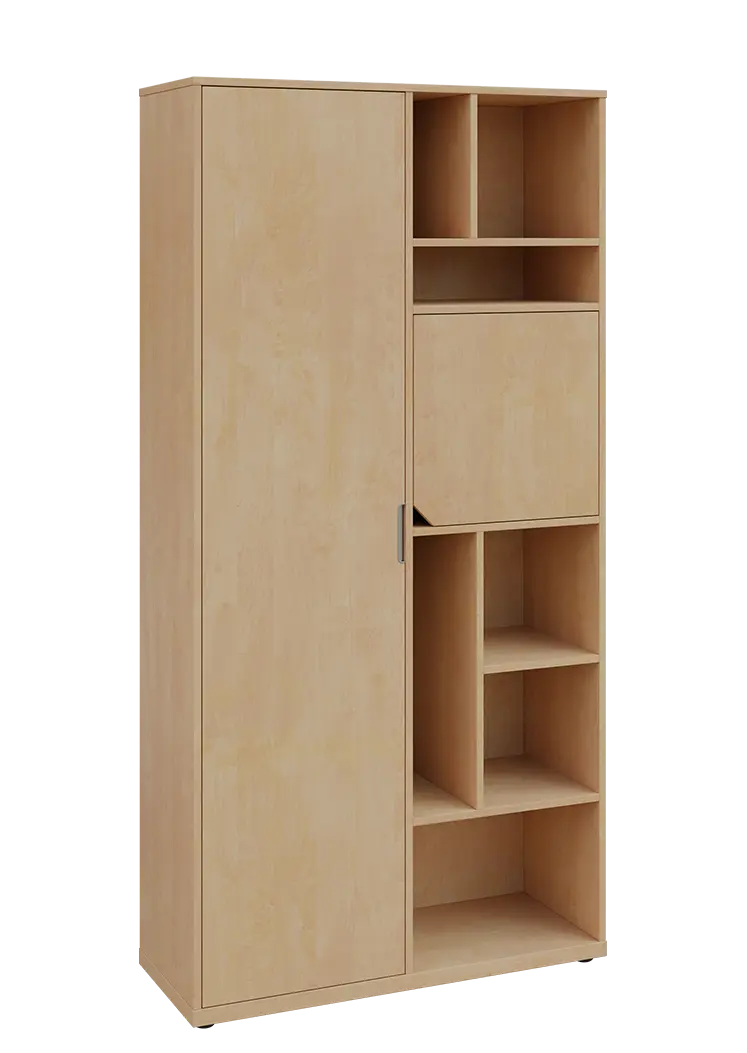 KSR6-83 L skříň šatní, 1x výsuvné ramínko, dvířka, niky, 2053x1022x400 mm, provedení levé, bříza světlá